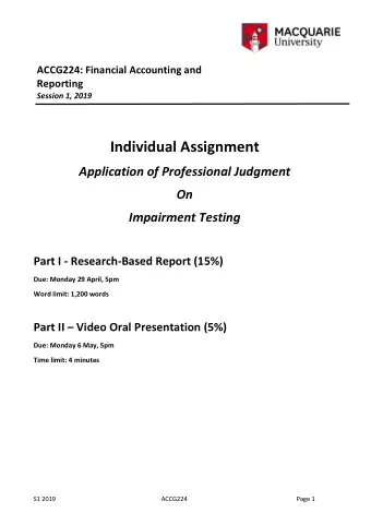 Individual Assignment  Application of Professional Judgment  On  Impairment Testing Part I -
