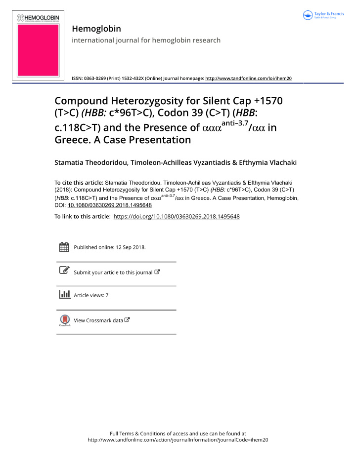 compound heterozygosity for silent cap 1570 t gt c hbb c