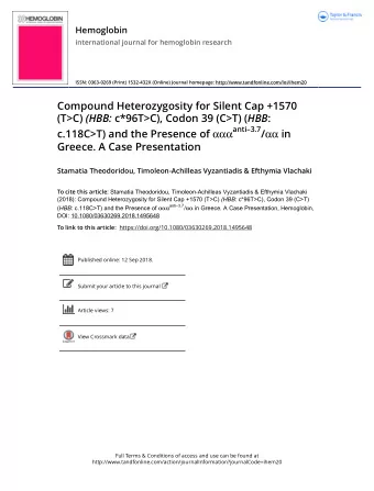 Compound Heterozygosity for Silent Cap +1570 (T&gt;C) (HBB: c*96T&gt;C), Codon 39 (C&gt;T) ( HBB :