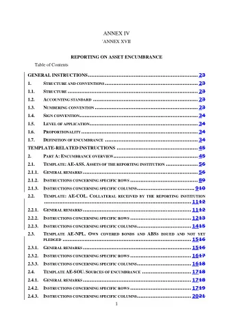 ANNEX IV  'ANNEX XVII  REPORTING ON ASSET ENCUMBRANCE  Table of Contents GENERAL INSTRUCTIONS
