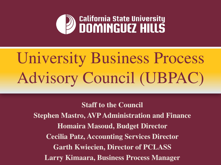 university business process advisory council ubpac