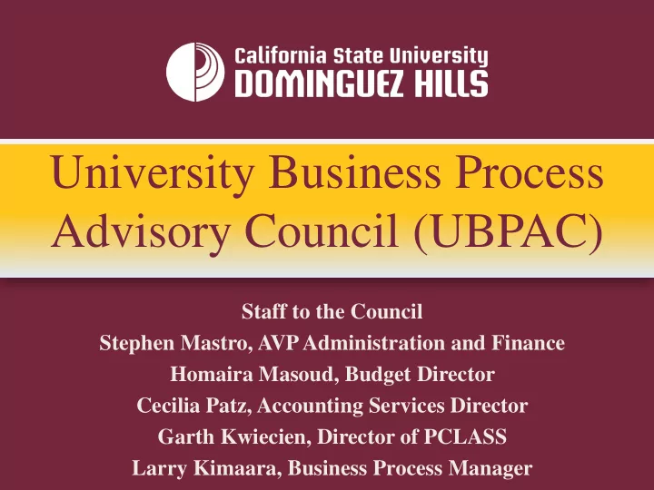 university business process advisory council ubpac