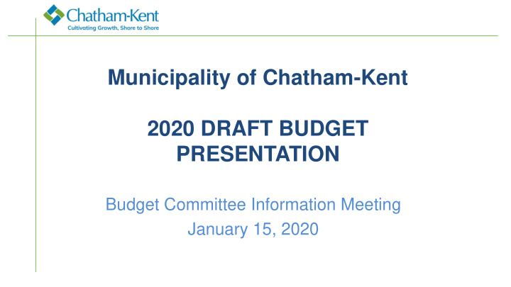 municipality of chatham kent 2020 draft budget