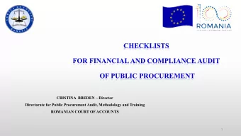 CHECKLISTS  CHECKLISTS  FOR FINANCIAL AND COMPLIANCE AUDIT  FOR FINANCIAL AND COMPLIANCE AUDIT  OF
