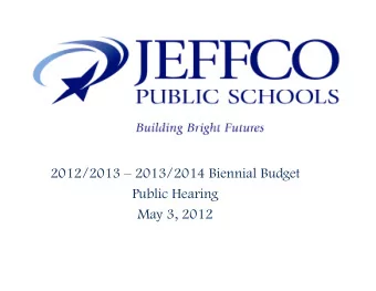 2012/2013  2013/2014 Biennial Budget  Public Hearing  May 3, 2012  National Level  Slow