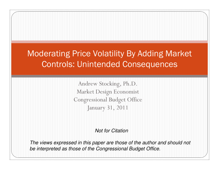 moderating price volatility by adding market controls