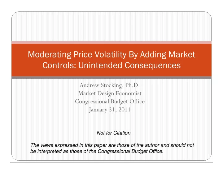 moderating price volatility by adding market controls