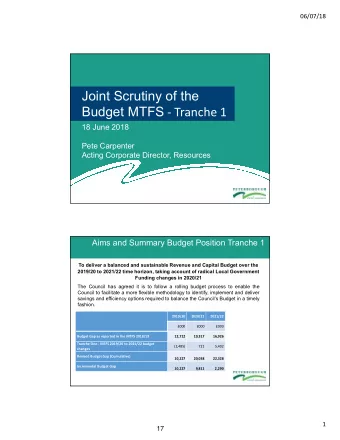 Joint Scrutiny of the Budget MTFS - Tranche 1  18 June 2018  Pete Carpenter  Acting Corporate