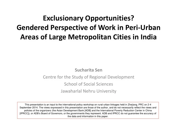 gendered perspective of work in peri urban