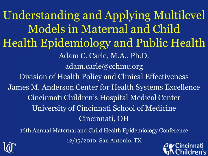 understanding and applying multilevel