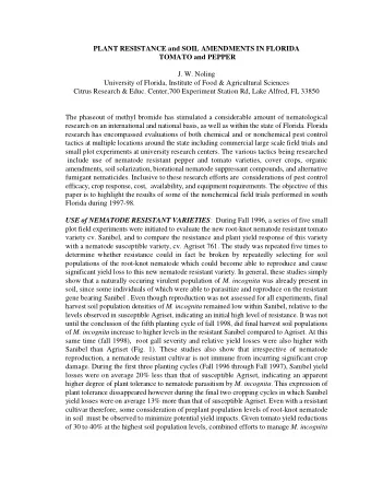 PLANT RESISTANCE and SOIL AMENDMENTS IN FLORIDA  TOMATO and PEPPER  J. W. Noling  University of