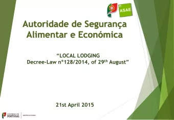 Autoridade de Segurana  Alimentar e Econmica  LOCAL LODGING Decree-Law n128/2014, of 29 th