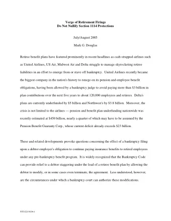 Verge of Retirement Firings  Do Not Nullify Section 1114 Protections  July/August 2005  Mark G.