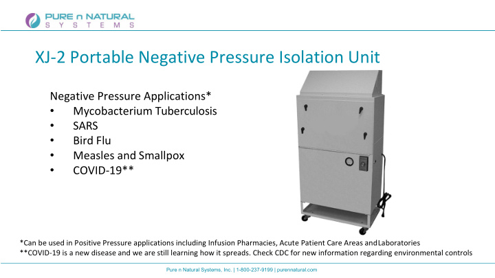 xj 2 portable negative pressure isolation unit