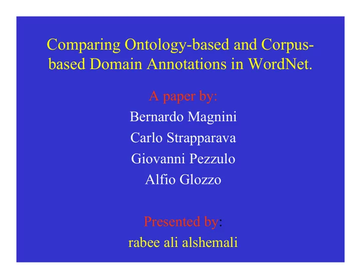 comparing ontology based and corpus based domain