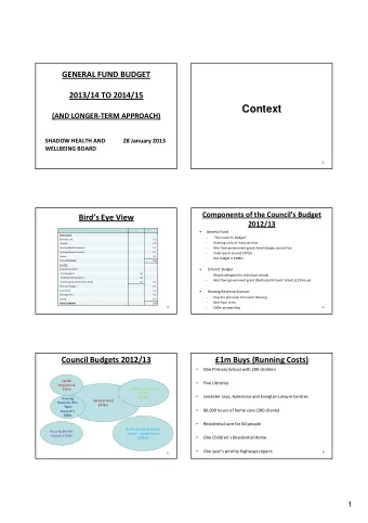 Context  (AND LONGER-TERM APPROACH)  SHADOW HEALTH AND  28 January 2013  WELLBEING BOARD  2