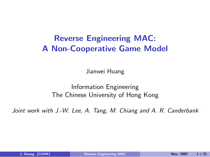 reverse engineering mac a non cooperative game model