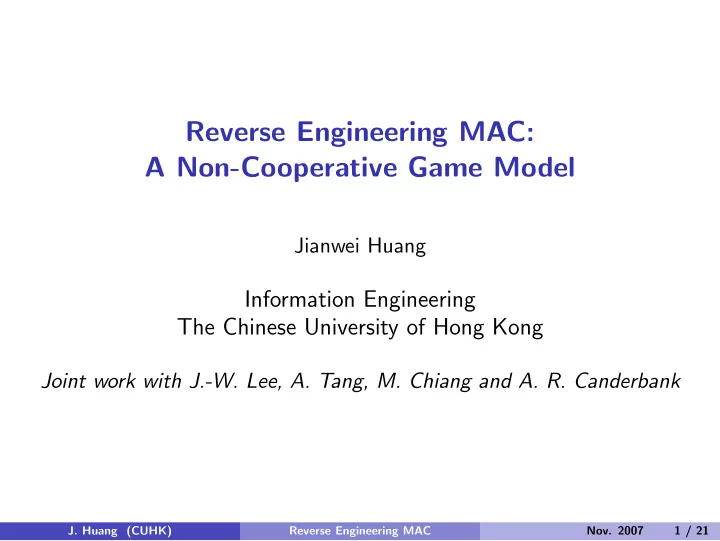 reverse engineering mac a non cooperative game model