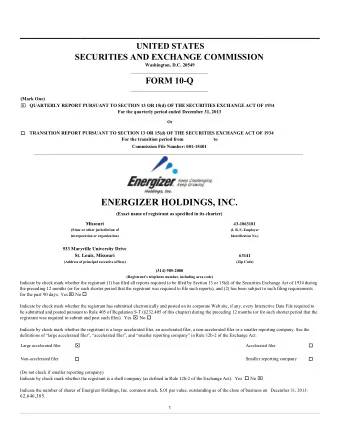 ENERGIZER HOLDINGS, INC.  (Exact name of registrant as specified in its charter)  Missouri