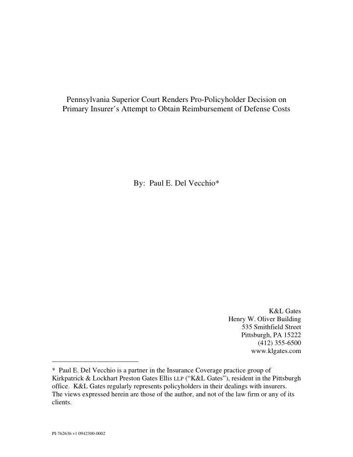 pennsylvania superior court renders pro policyholder