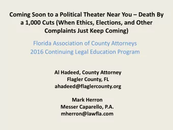 Coming Soon to a Political Theater Near You  Death By  a 1,000 Cuts (When Ethics, Elections, and