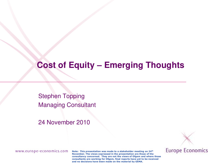 cost of equity emerging thoughts