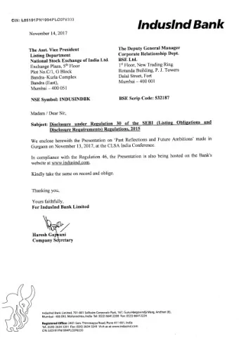 Past Reflections and Future Ambitions  Presentation at CLSA India Conference  November 13, 2017