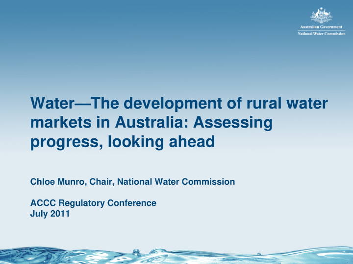 water the development of rural water markets in australia