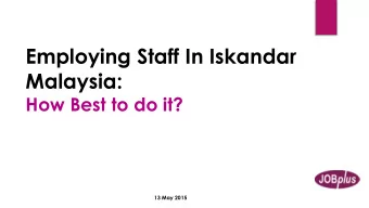 Malaysia:  How Best to do it?  13 May 2015  Alex Chong  General Manager-Singapore/Malaysia  JobPlus