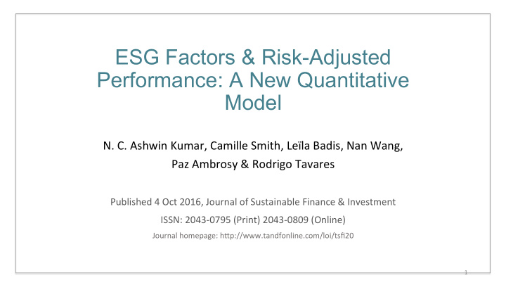 esg factors risk adjusted performance a new quantitative