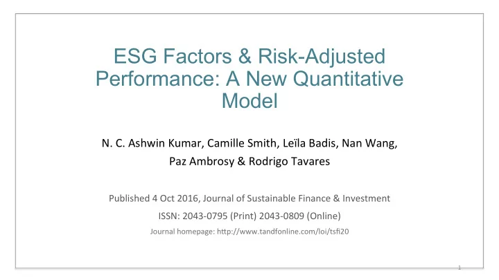 esg factors risk adjusted performance a new quantitative