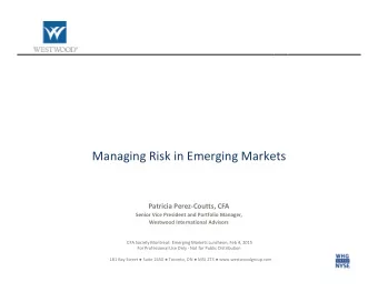 Managing Risk in Emerging Markets Patricia Perez  Coutts, CFA Senior Vice President and
