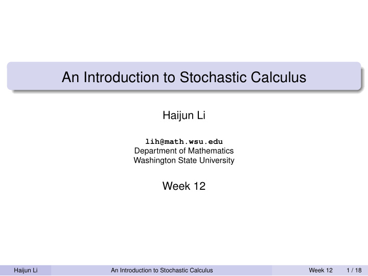 an introduction to stochastic calculus