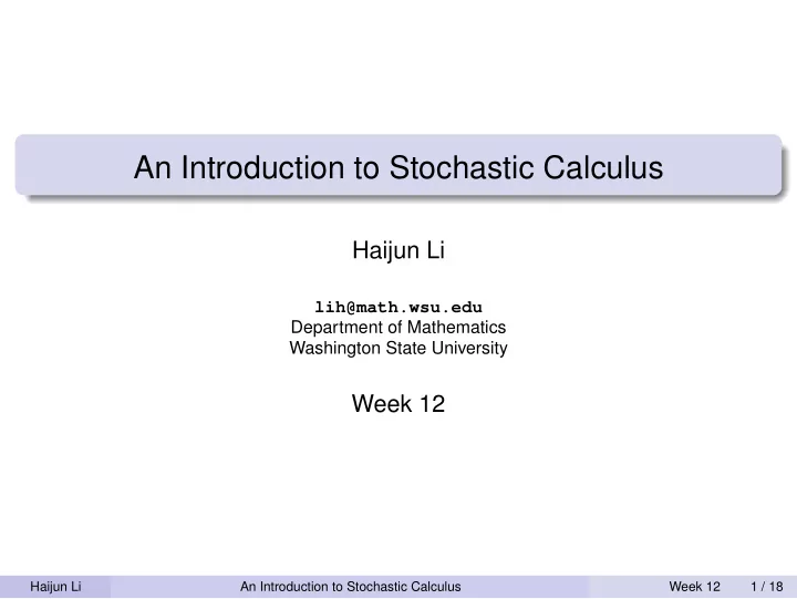 an introduction to stochastic calculus