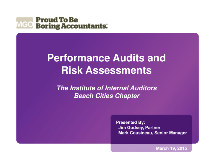 performance audits and risk assessments
