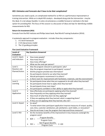ROI: Estimates and Forecasts don't have to be that complicated!  Sometimes you need a quick,