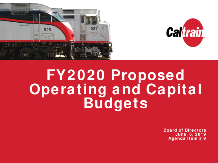 fy2020 proposed operating and capital budgets