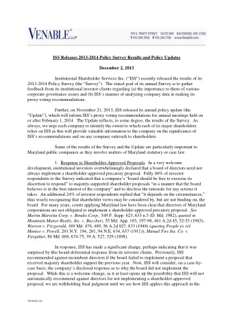 ISS Releases 2013-2014 Policy Survey Results and Policy Updates  December 2, 2013  Institutional