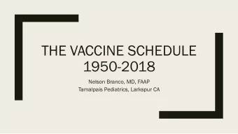 THE VACCINE SCHEDULE  1950-2018  Nelson Branco, MD, FAAP  Tamalpais Pediatrics, Larkspur CA The
