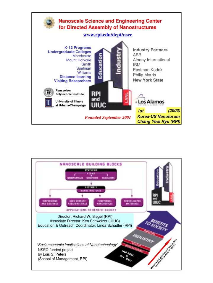 nanoscale science and engineering center for directed