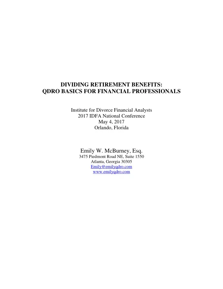 dividing retirement benefits qdro basics for financial