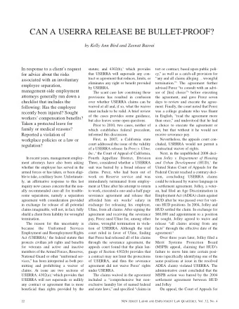 CAN A USERRA RELEASE BE BULLET-PROOF?  by Kelly Ann Bird and Zeenat Basrai statute; and 4302(b), 3
