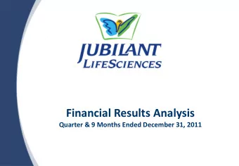 Financial Results Analysis  Quarter &amp; 9 Months Ended December 31, 2011  Disclaimer  Statements
