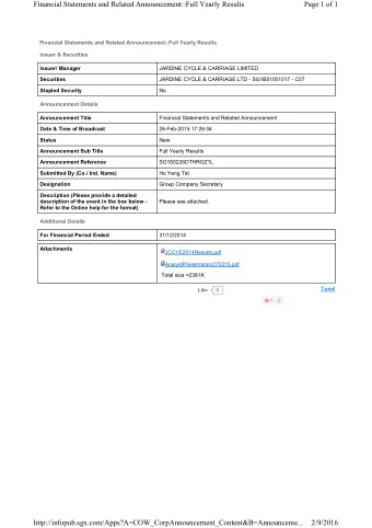 Financial Statements and Related Announcement::Full Yearly Results  Page 1 of 1  Financial