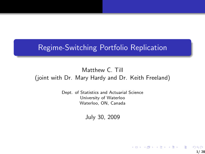 regime switching portfolio replication