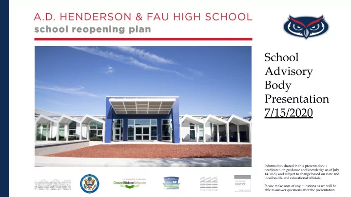 elements of the fau lab schools reopening plan fl comm of