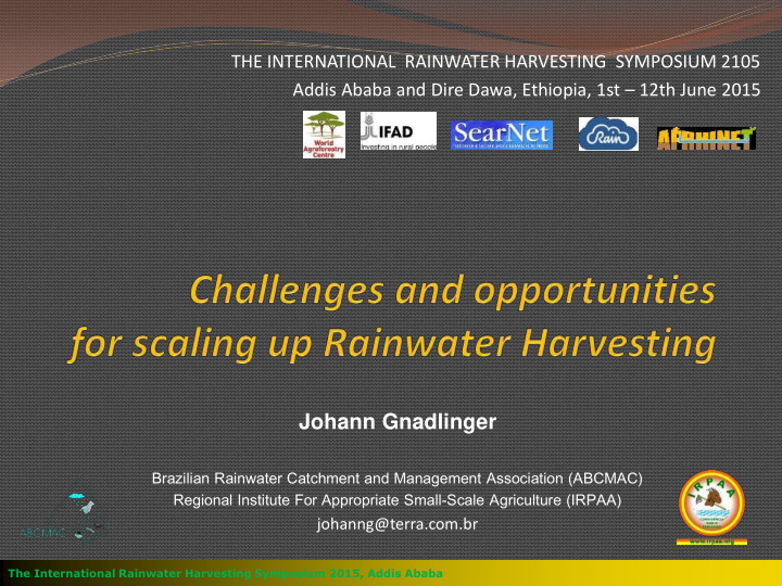 the international rainwater harvesting symposium 2105