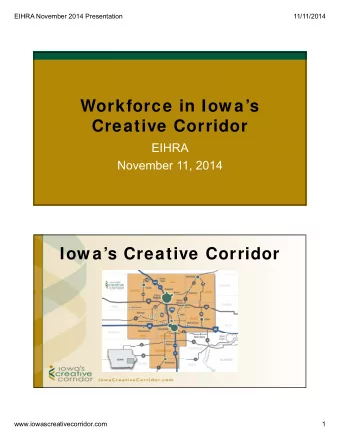 Workforce in Iow as  Creative Corridor  EIHRA  November 11, 2014  Iow as Creative Corridor