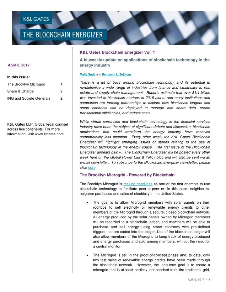 k l gates blockchain energizer vol 1 a bi weekly update