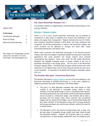 K&amp;L Gates Blockchain Energizer Vol. 1  A bi-weekly update on applications of blockchain